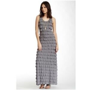 NWT Max Studio Gray Ruffle Tiered Sleeveless Maxi Dress Women Size Medium